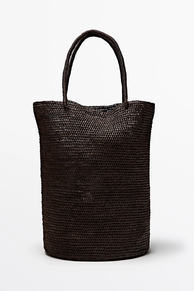 Raffia bucket tote bag
