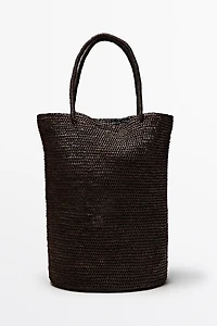 Raffia bucket tote bag