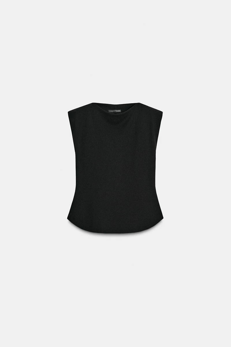 CREPE PEPLUM SHOULDER PAD TOP