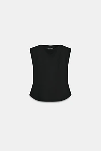 CREPE PEPLUM SHOULDER PAD TOP