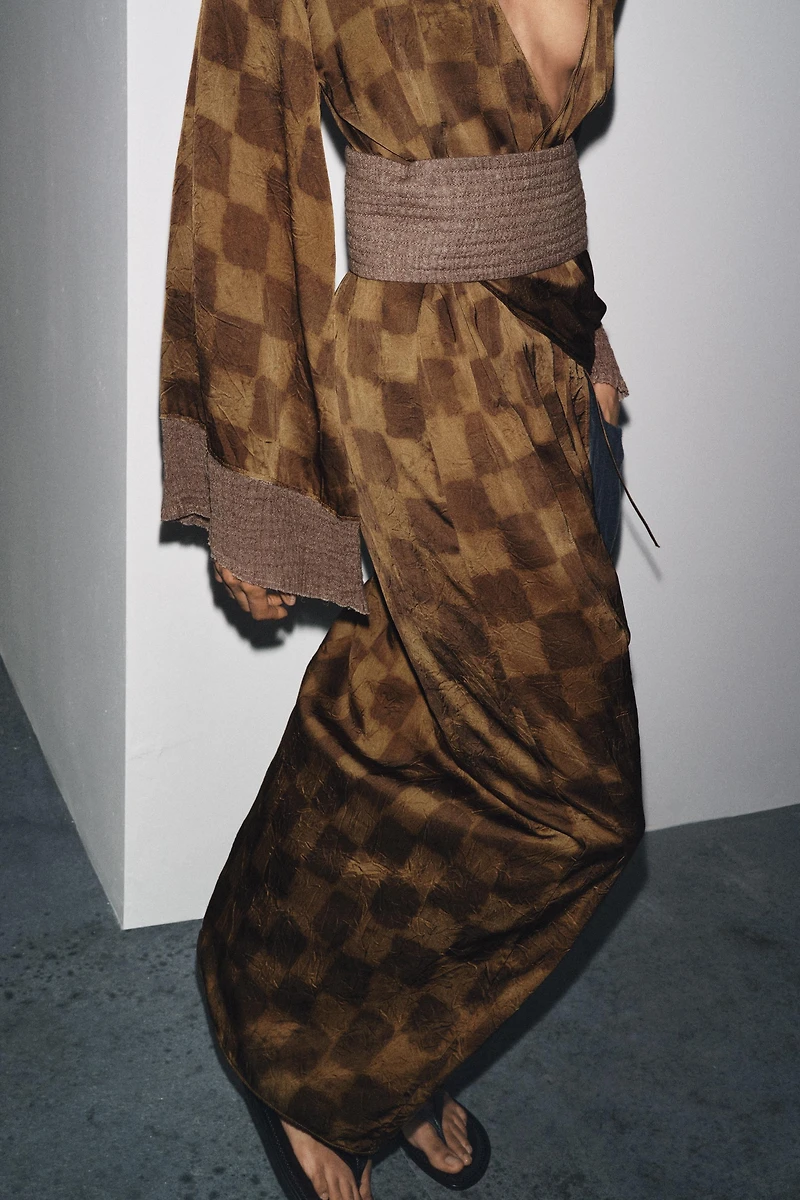 CHECK PRINT CUMMERBUND DRESS
