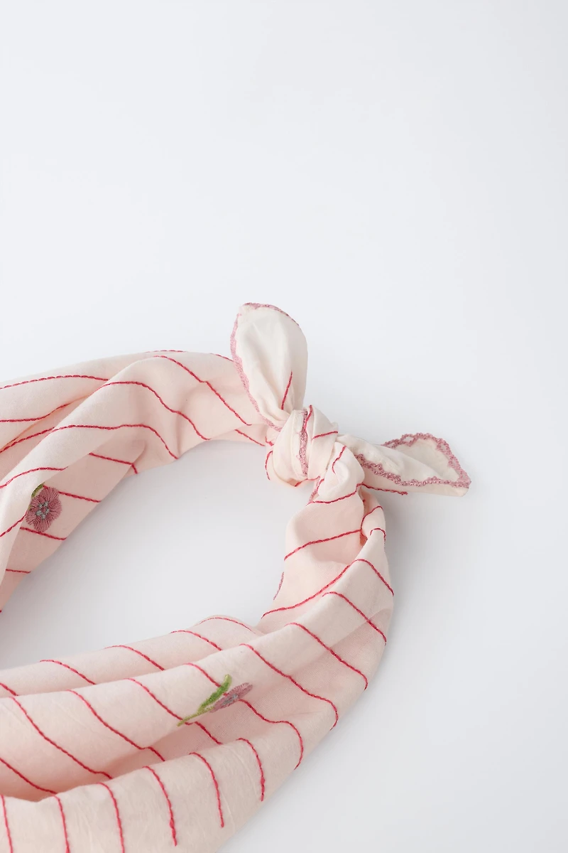 EMBROIDERED STRIPED FLORAL BANDANA