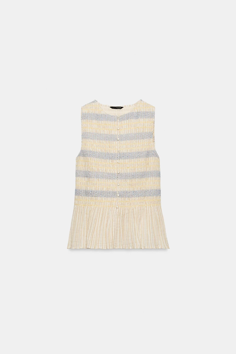 SMOCKED EMBROIDERED TOP