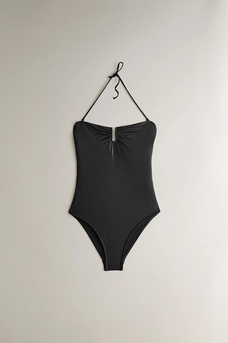 RUFFLED NECKLINE BEACH SWIMSUIT