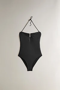 RUFFLED NECKLINE BEACH SWIMSUIT