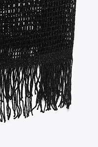 FRINGED STRAPLESS MIDI DRESS