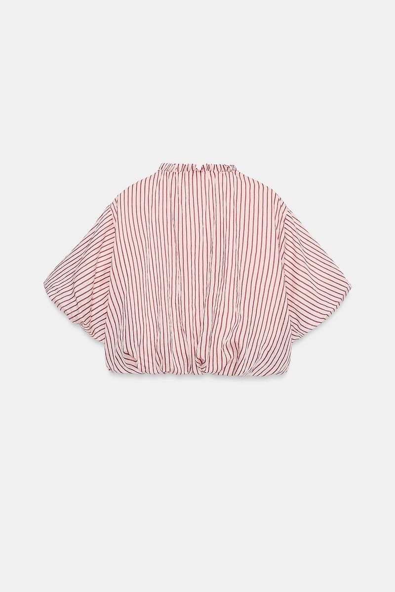 TIED STRIPED PUFF-SLEEVE TOP