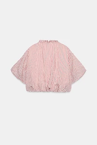 TIED STRIPED PUFF-SLEEVE TOP