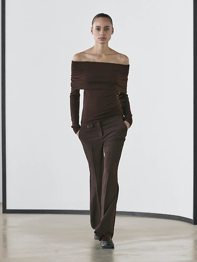 Knit wool blend off-the-shoulder sweater