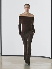 Knit wool blend off-the-shoulder sweater