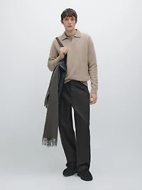 Wool blend V-neck polo sweater