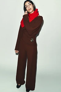 TEXTURED WIDE LEG PANTS