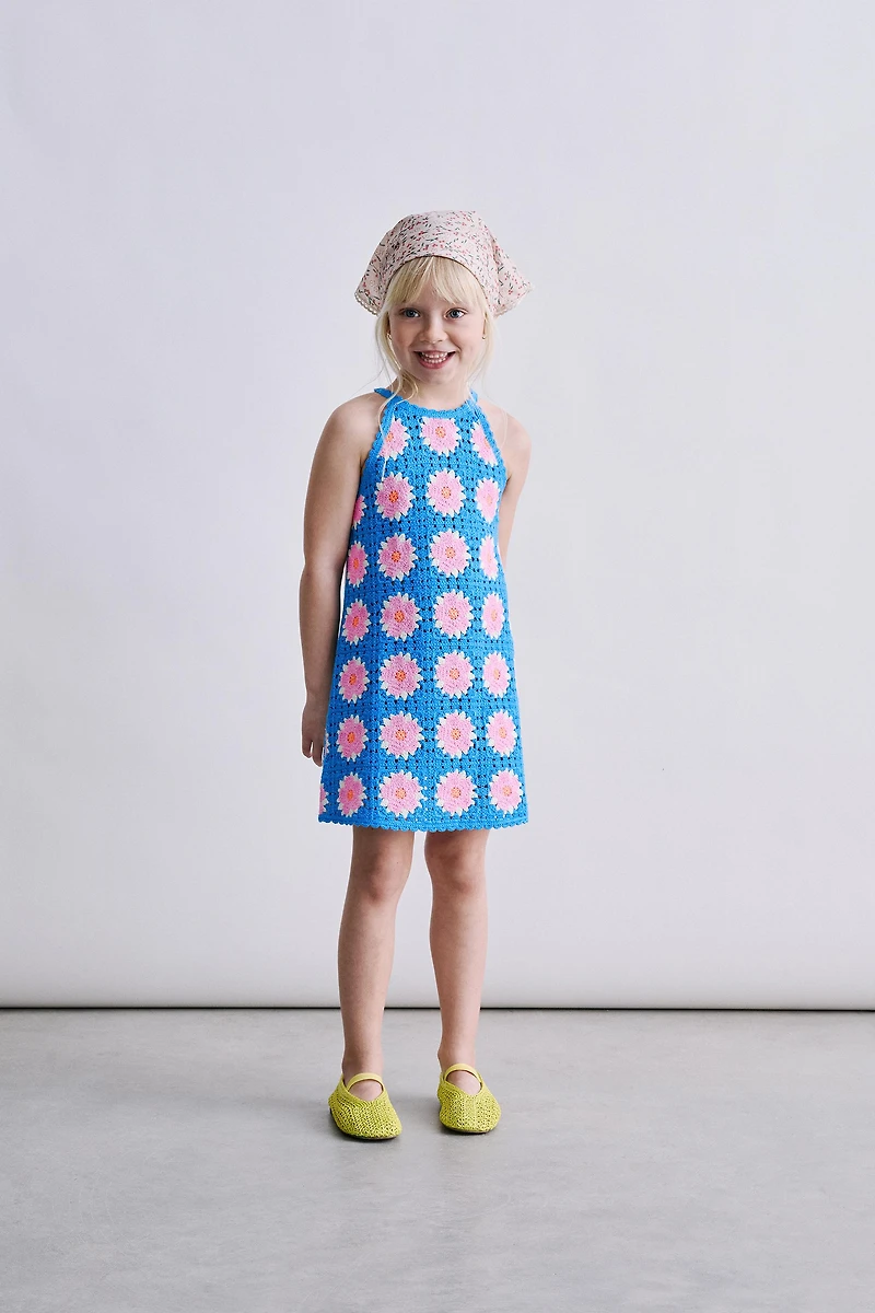 CROCHET KNIT FLORAL DRESS