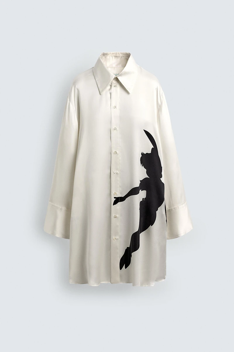 100% SILK PETER PAN PRINT SHIRT HARRY LAMBERT FOR ZARA X DISNEY
