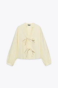 CHEMISE POPELINE RAYURES LACETS