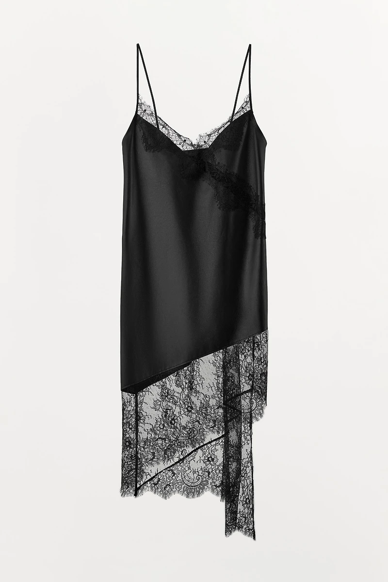 ASYMMETRIC 100% LEATHER LACE DRESS