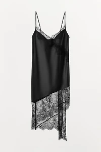 ASYMMETRIC 100% LEATHER LACE DRESS