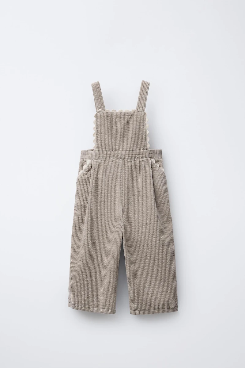 LONG CORDUROY OVERALLS WITH RICKRACK TRIM