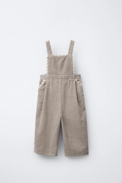 LONG CORDUROY OVERALLS WITH RICKRACK TRIM