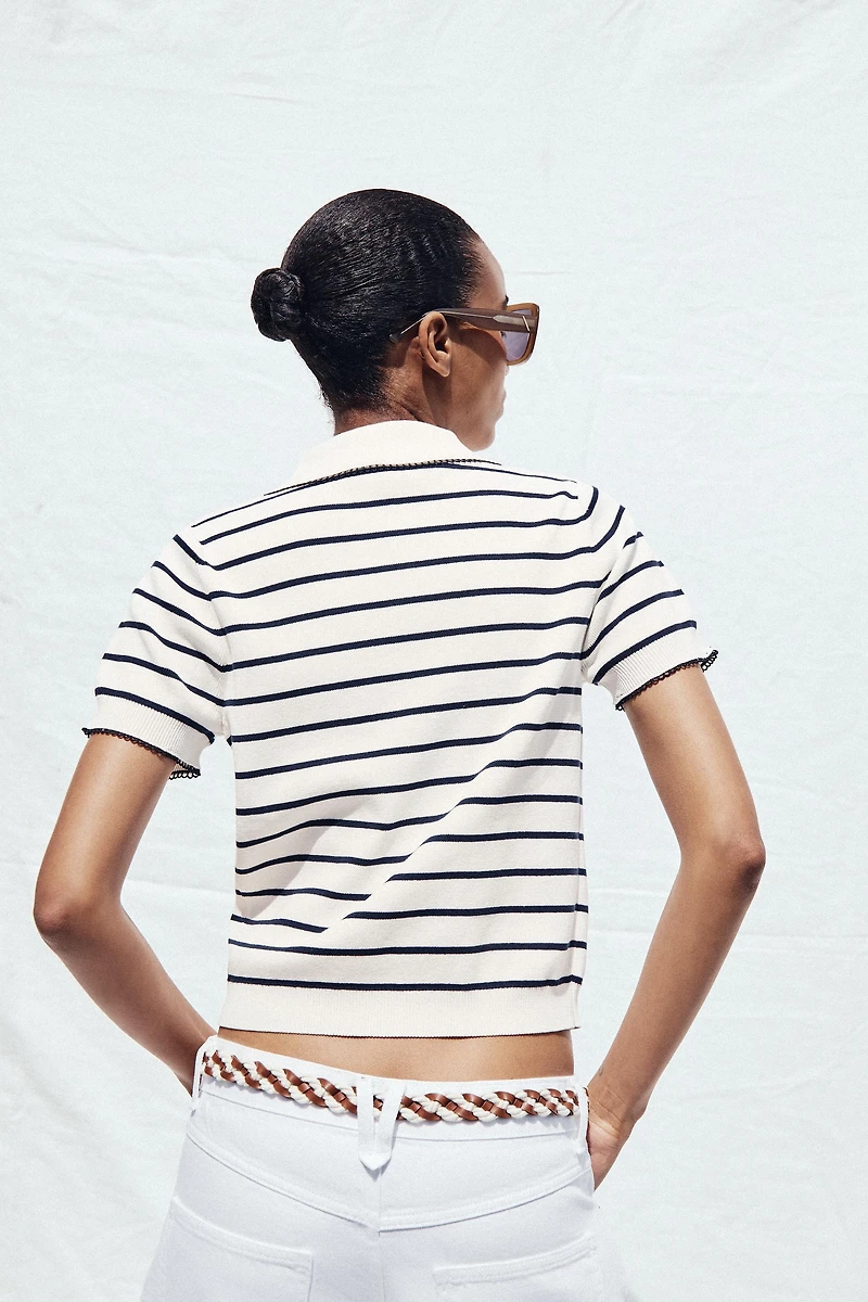 CONTRAST PIPING SHORT SLEEVE JUMPER