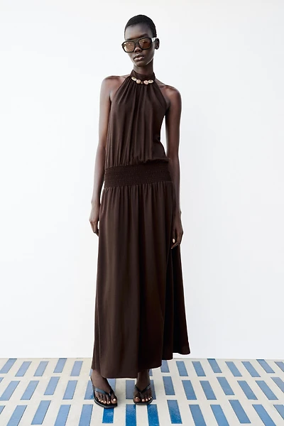 BEADED HALTER DRESS
