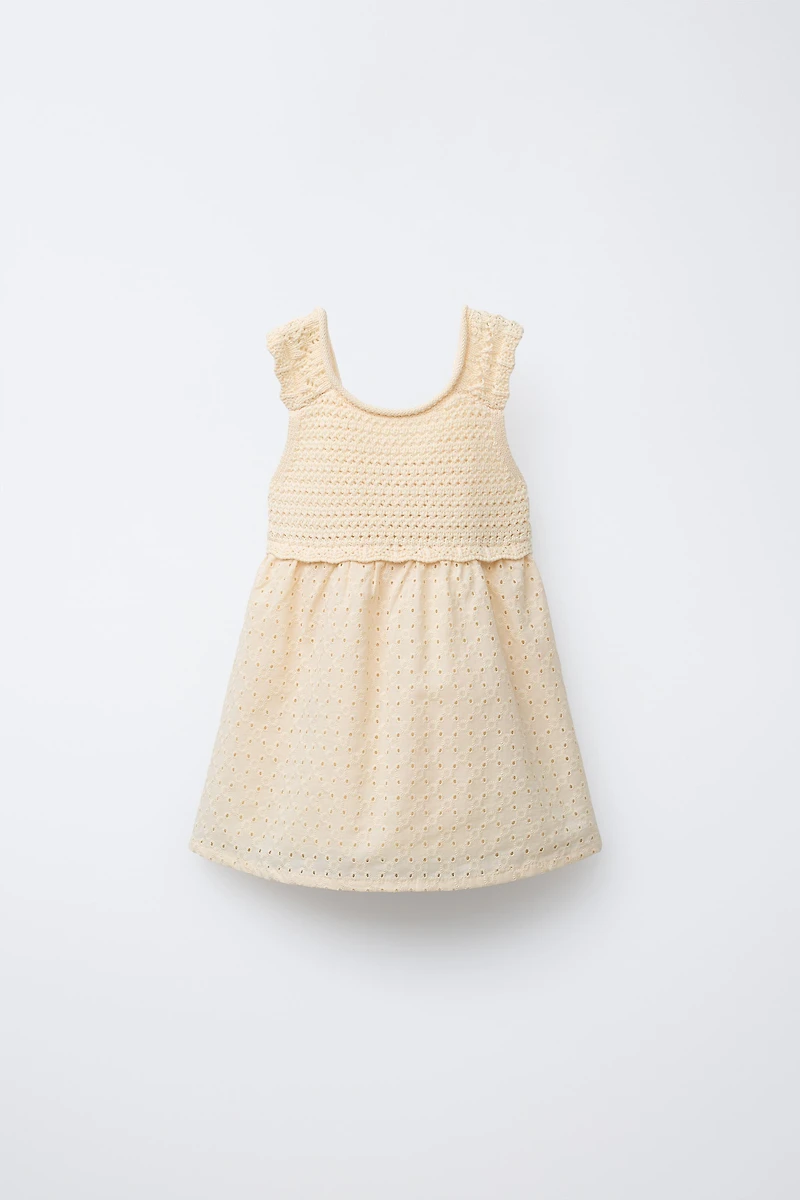 COMBINATION KNIT AND SWISS EMBROIDERED DRESS