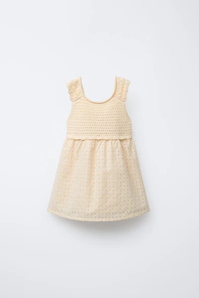 COMBINATION KNIT AND SWISS EMBROIDERED DRESS