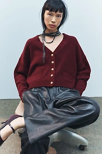 100% WOOL GOLD BUTTON CARDIGAN