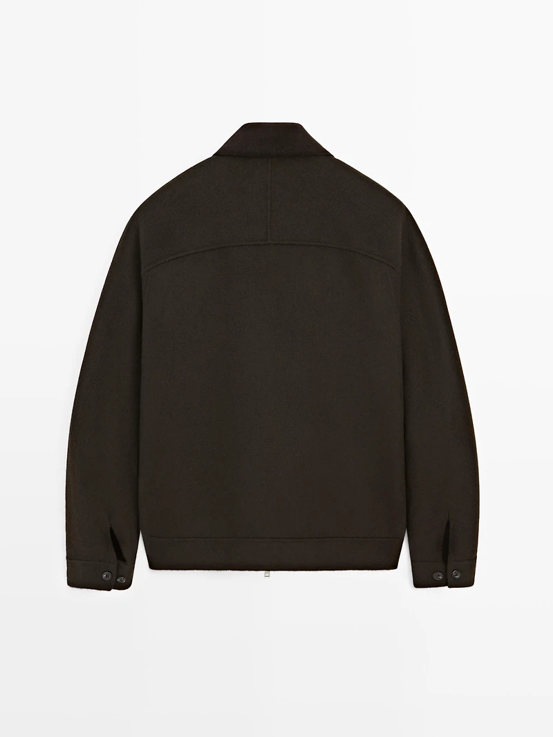Wool jacket with double corduroy collar