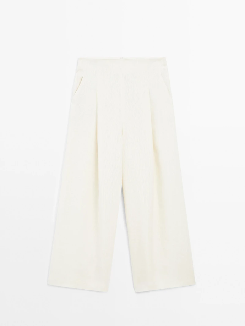 100% linen wide-leg trousers