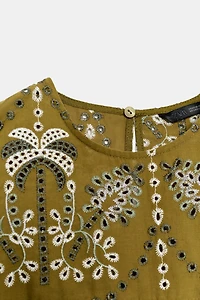 EYELET EMBROIDERED TOP