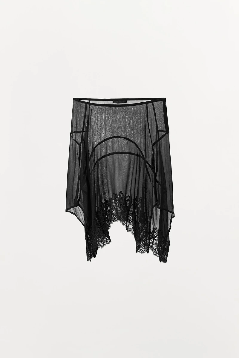 ASYMMETRIC LACE GEORGETTE SKIRT