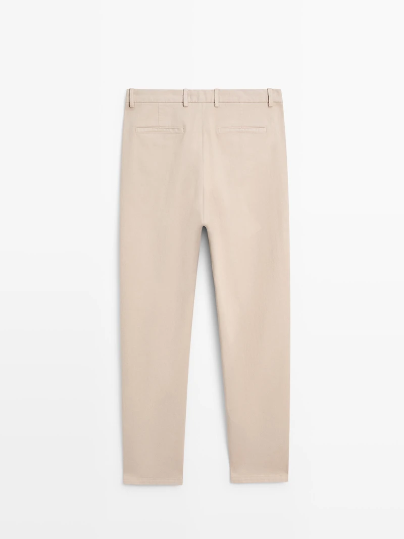 Cotton twill pants with elasticated waistband