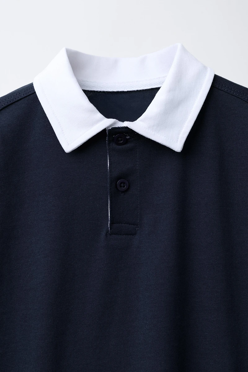 CONTRAST COLLAR ELBOW PATCH POLO SHIRT