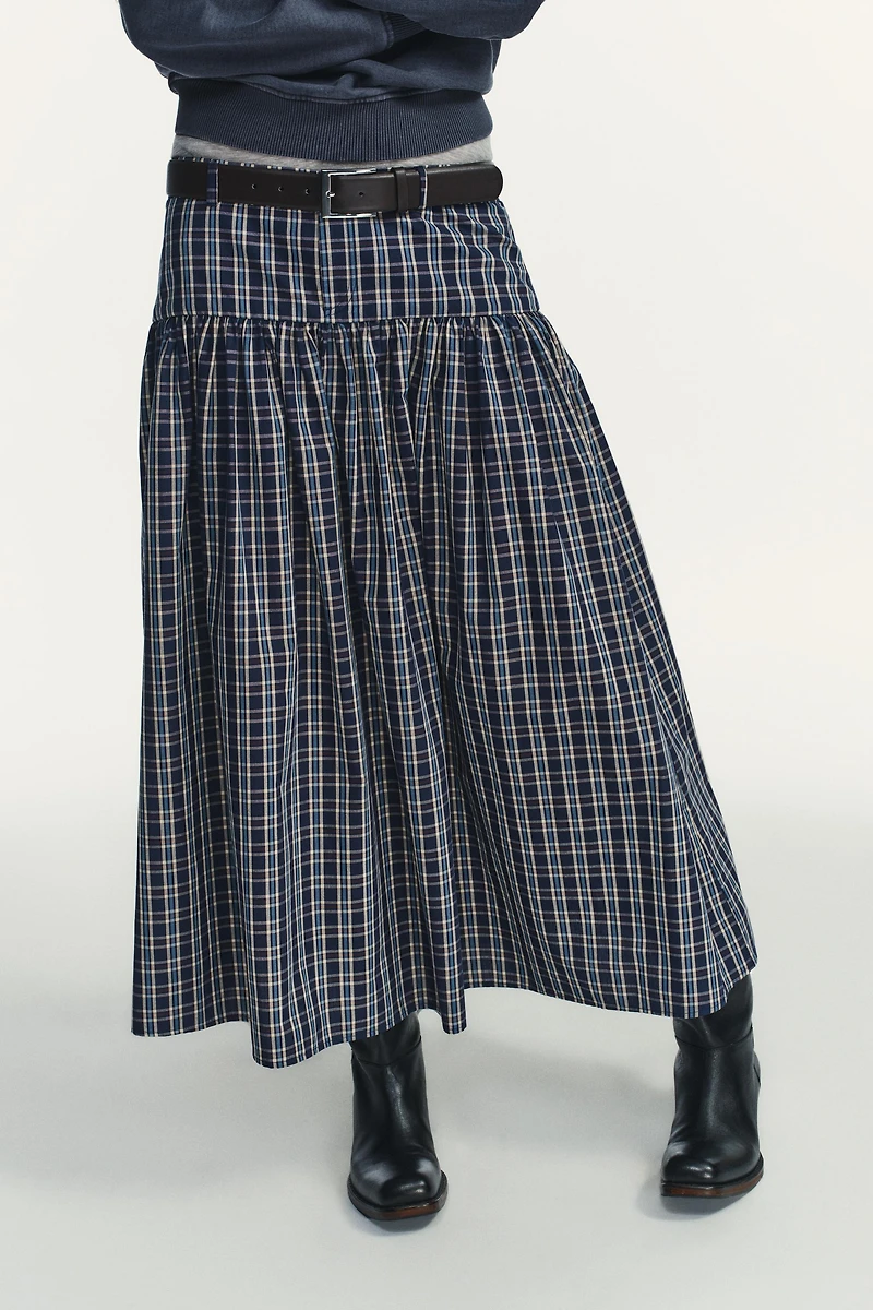 PLAID MIDI SKIRT WITH BELT