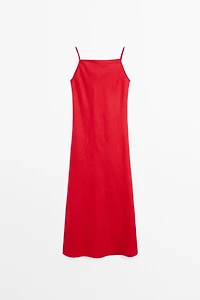 100% linen midi dress with straight neckline