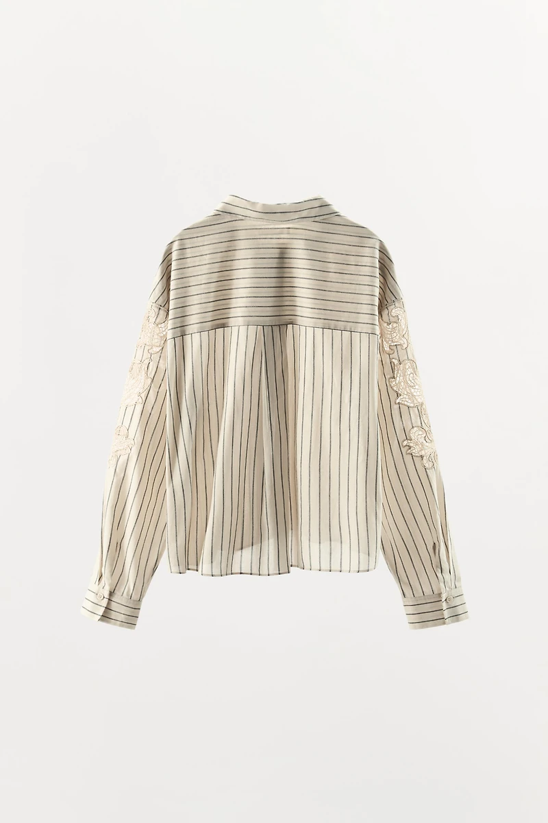 EMBROIDERED LACE STRIPED SHIRT