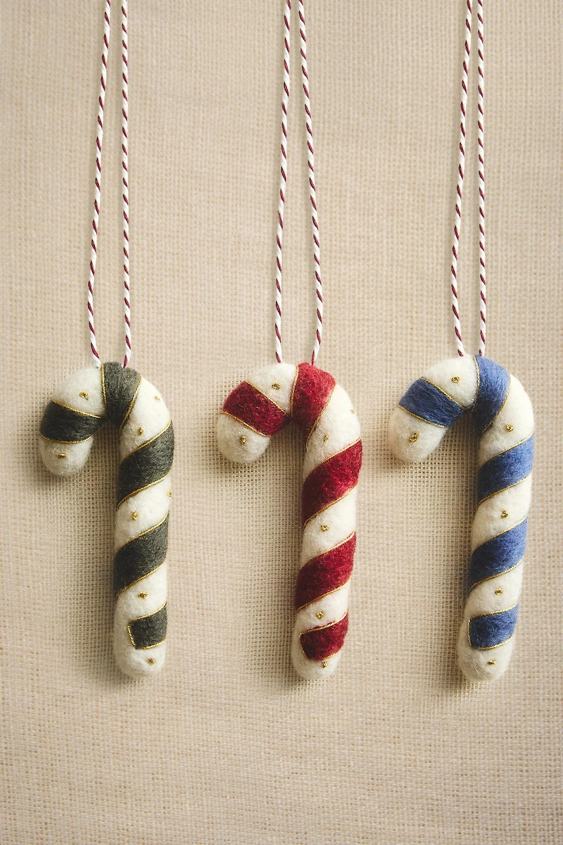 SET OF WOOL CANDY CANE CHRISTMAS TREE ORNAMENTS (SET OF 3)