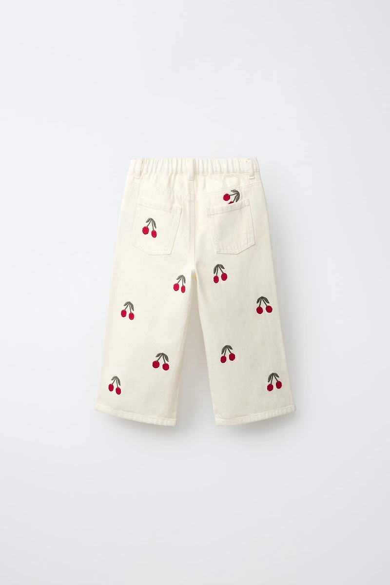 EMBROIDERED CHERRY TWILL CULOTTES