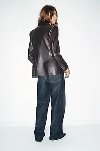 FAUX LEATHER DOUBLE-BREASTED BLAZER