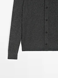 Cotton blend knit cardigan with high neck