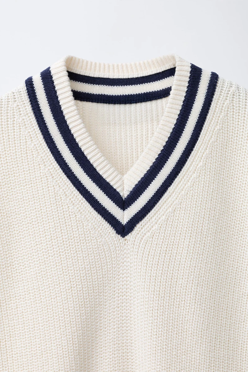 GILET EN MAILLE VARSITY CONTRASTE