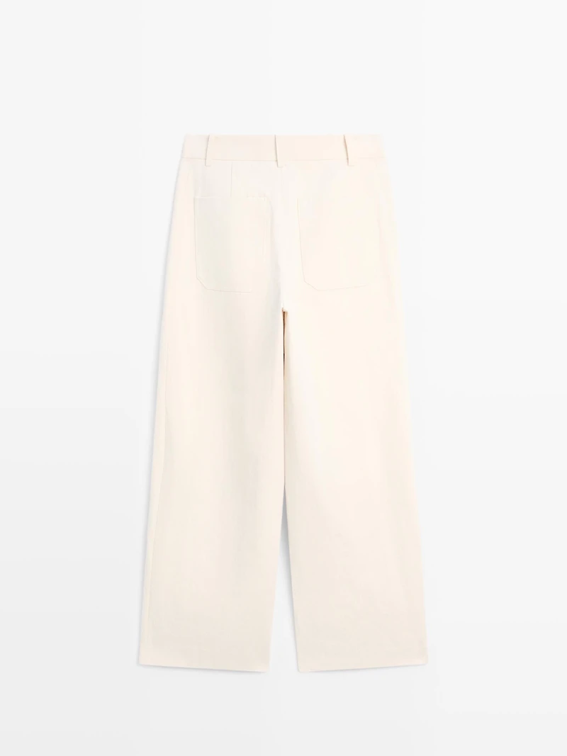Linen and cotton barrel fit trousers