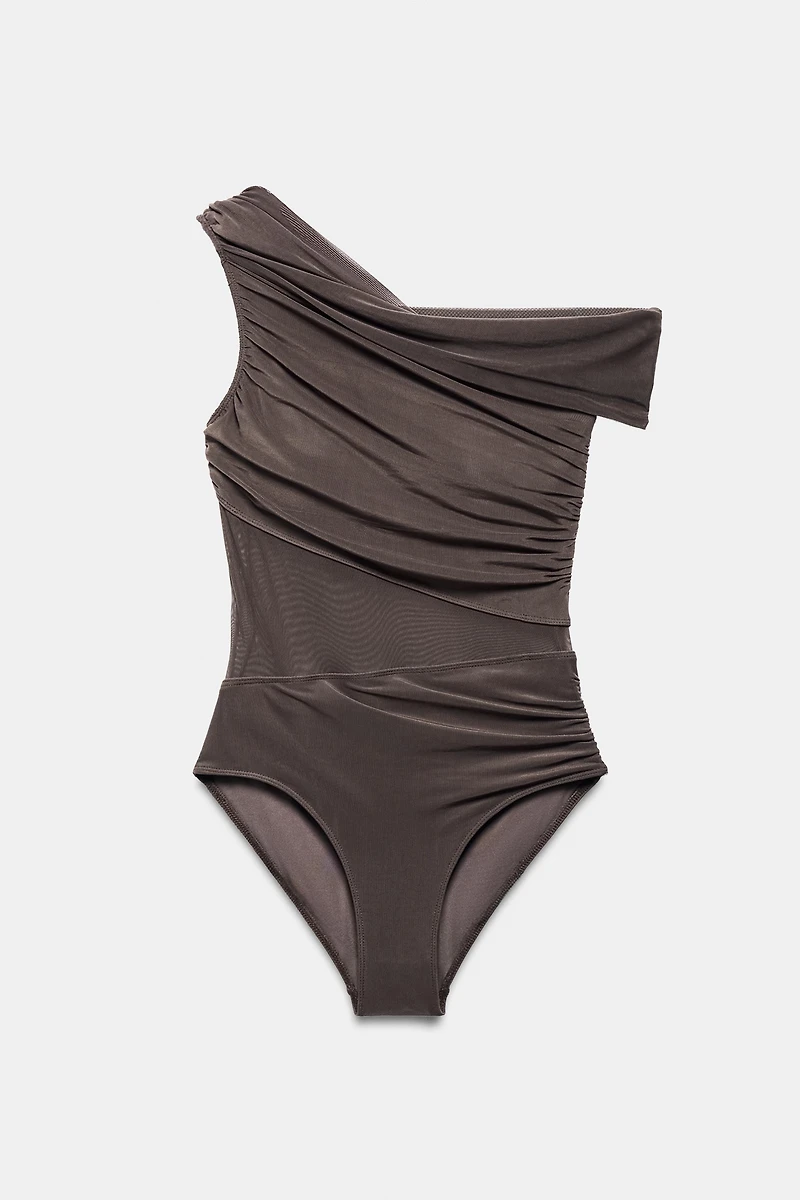 ASYMMETRIC TULLE CUT-OUT SWIMSUIT