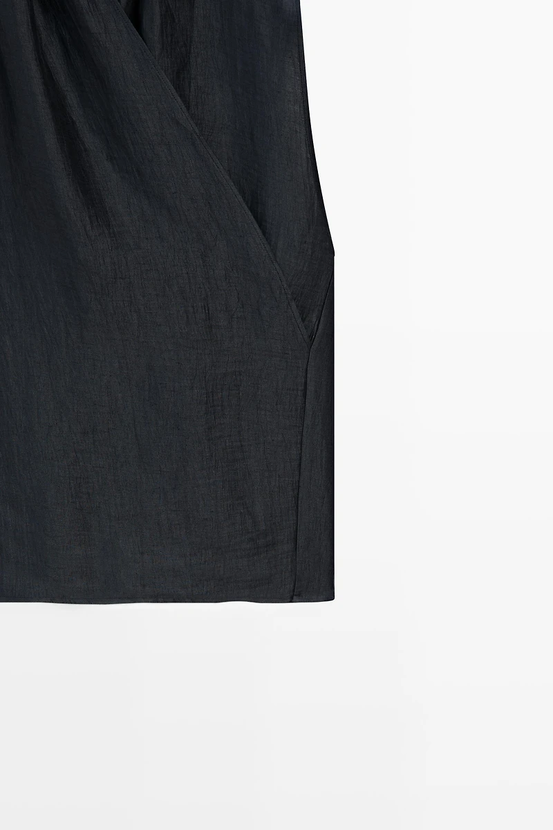 Linen blend sleeveless crossover top