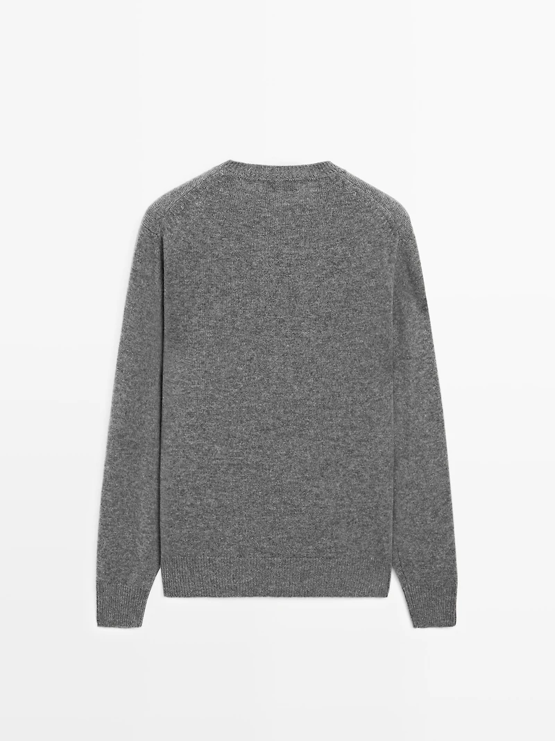 Wool blend crew neck knit sweater