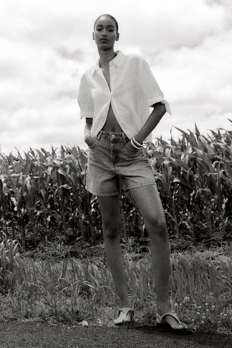 CHEMISE MANCHES COURTES AVEC LACETS EN RAMIE