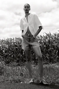 CHEMISE MANCHES COURTES AVEC LACETS EN RAMIE