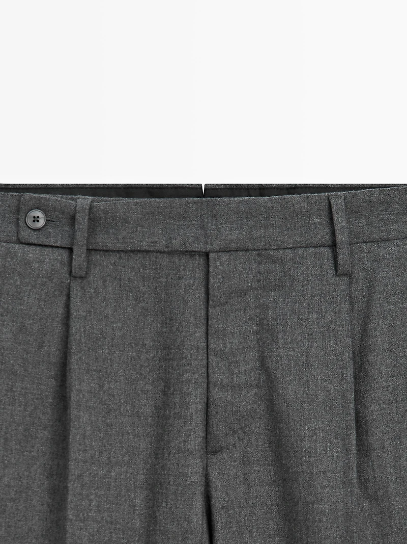 Pantalon à pinces en flanelle de laine mélangée