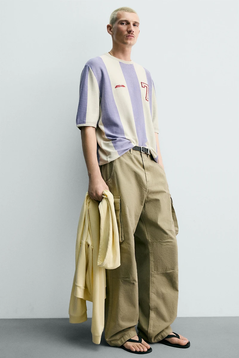 EMBROIDERED PATCH STRIPED KNIT T-SHIRT